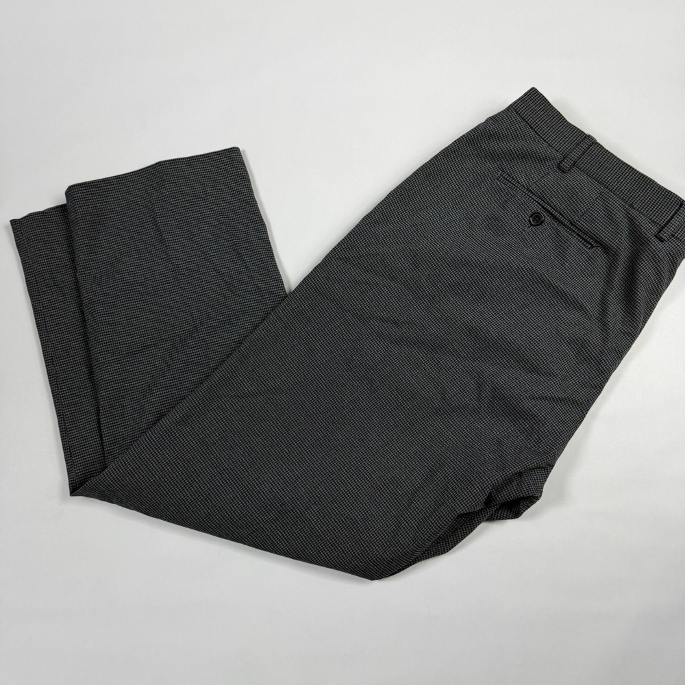 Ralph Lauren Mens Dress Pants 42x30 Gray Micro Houndstooth Flat Front